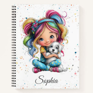 Carnet Fille originale mignonne aquarelle avec chiot