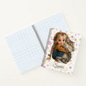 Carnet Fille originale mignonne aquarelle avec un chat (Intérieur)