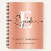 Carnet Fille Pêcher Brossé Métal Nom Script Monogrammé (Devant)