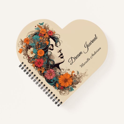 Carnet Fille Rétro avec des Fleurs dans les Cheveux (Devant)