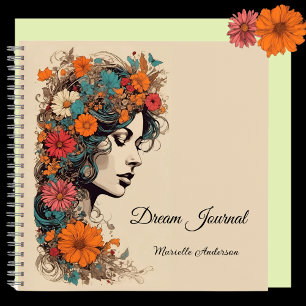 Carnet Fille Rétro avec des Fleurs dans les Cheveux, Jour