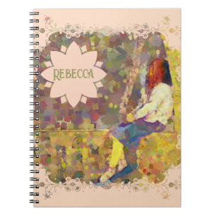 Carnet Fille rêveuse sur fond de géométrie colorée abstra
