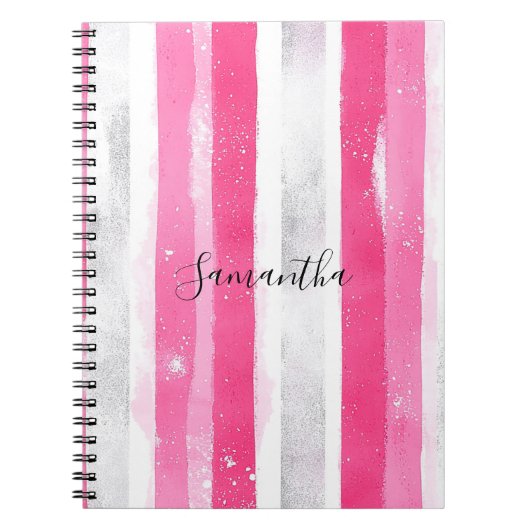 Carnet Fille rose blanc Abstrait rayures (Devant)