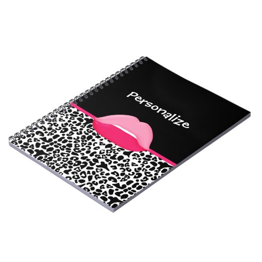 Carnet Fille rose et noir Empreinte de léopard lèvres et  (Côté gauche)