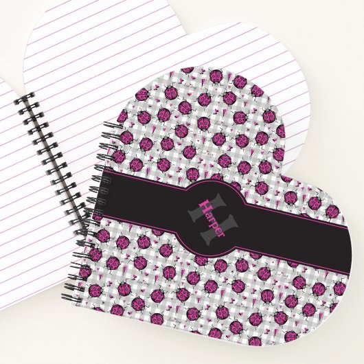 Carnet Fille rose et noir Ladybugs gris En vichy coeur