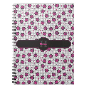 Carnet Fille Rose Hot & Black Ladybugs Grey En vichy Nom