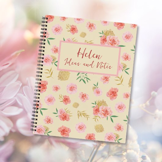 Carnet Fille rose, jaune et or Floral Oriental