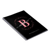 Carnet Fille rose Noir Nom Script Monogramme Noteb de l'é (Côté Droit)