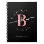 Carnet Fille rose Noir Nom Script Monogramme Noteb de l'é (Devant)