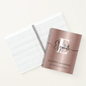 Carnet Fille Rose or brossé métal Nom du script Monogramm (Intérieur)