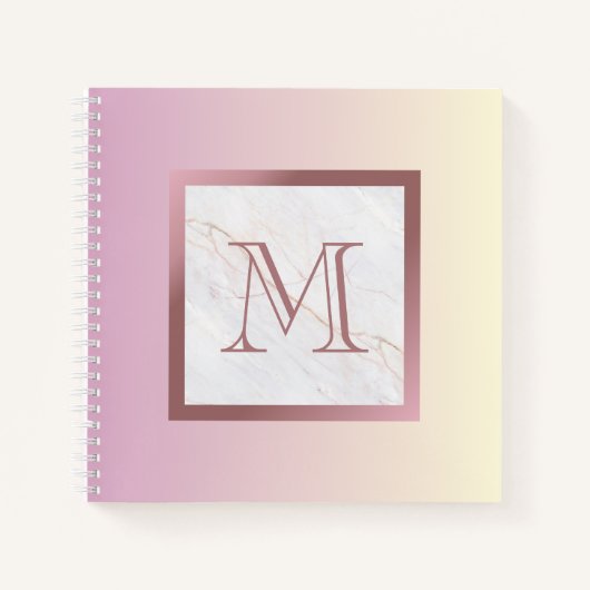 Carnet Fille Rose or Monogramme marbre rose rose Ombre (Devant)