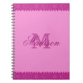 Carnet Fille rose parties scintillant zigzag, monogramme (Devant)