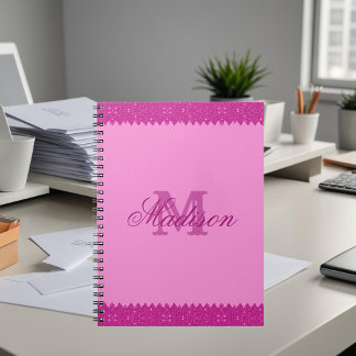 Carnet Fille rose parties scintillant zigzag, monogramme