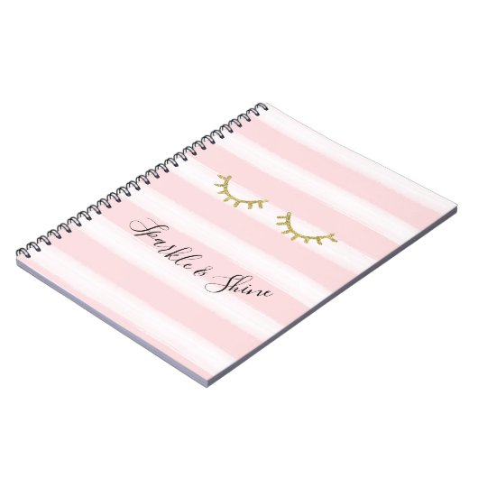 Carnet Fille rose rayures Parties scintillant or Eyelashe (Côté gauche)