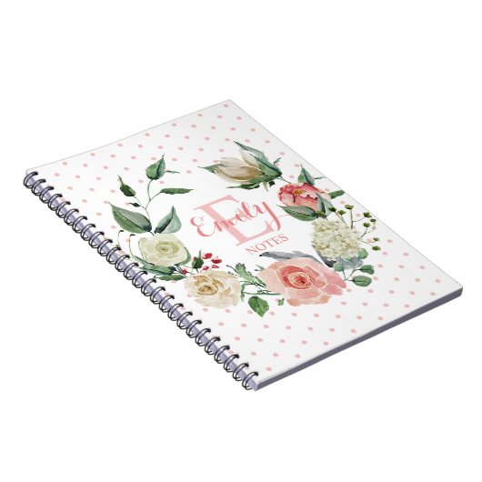 Carnet Fille rose rose florale personnalisée Nom du monog (Côté Droit)