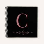 Carnet Fille Rose rose rose noir Monogramme Nom (Devant)