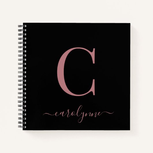 Carnet Fille Rose rose rose noir Monogramme Nom (Devant)