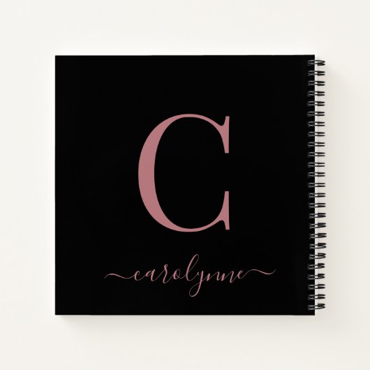 Carnet Fille Rose rose rose noir Monogramme Nom (Dos)