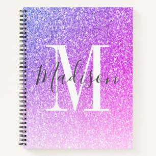 Carnet Fille rose violet Parties scintillant Nom du monog