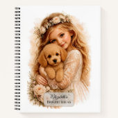 Carnet Fille serrant un chiot Caniche dans ses bras (Devant)
