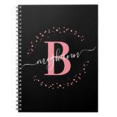 Carnet Fille tendance rose Nom noir Monogramme Script (Devant)