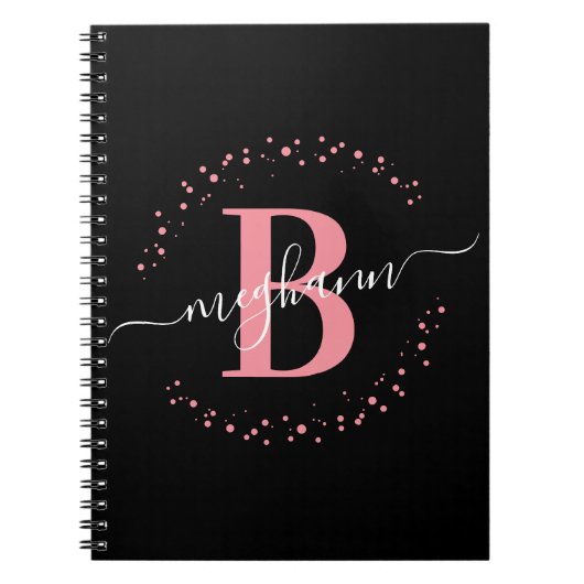 Carnet Fille tendance rose Nom noir Monogramme Script (Devant)