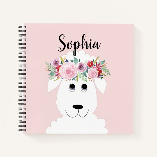 Carnet Filles Agneau mignonne Fleurs et nom (Devant)