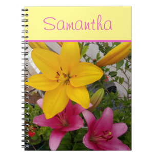Carnet Filles de fleurs rose et jaune Lillies de Lys Nom