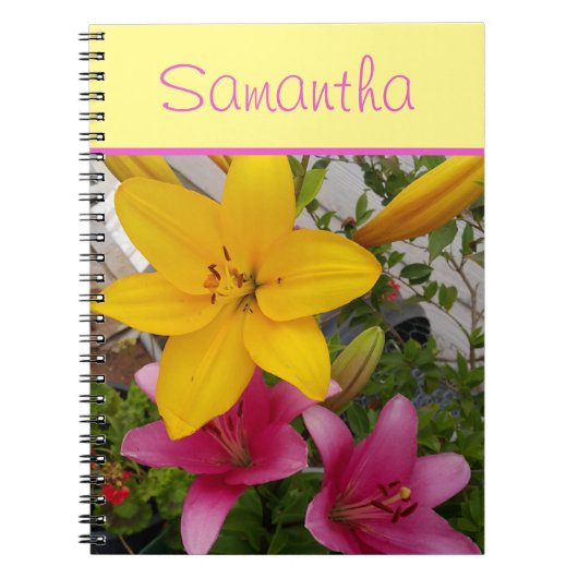 Carnet Filles de fleurs rose et jaune Lillies de Lys Nom  (Devant)
