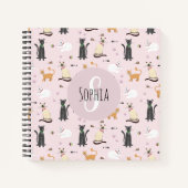 Carnet Filles École Cute Rose Chat Motif Monogramme (Devant)