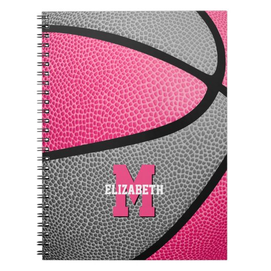 Carnet filles gris rose monogrammed basketball (Devant)
