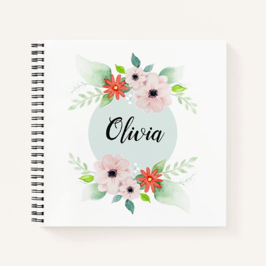 Carnet Filles mignonnes fleurs d'aquarelle florale Fleurs (Devant)