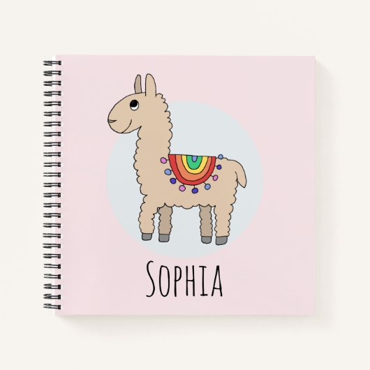 Carnet Filles mignonnes Lllama arc-en-ciel et nom Enfants (Devant)