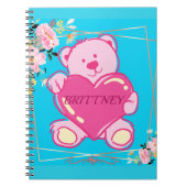 Carnet Filles Ourson Floral Bleu Moderne Rose Retour à l' (Devant)