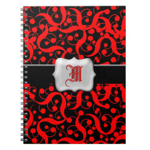 Carnet Filles personnalisables de monogramme noir rouge