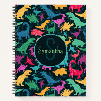Carnet Filles silhouette de dinosaure floral féminin