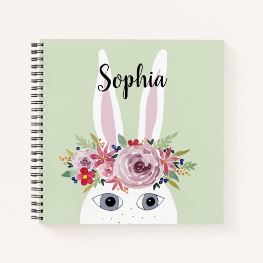 Carnet Filles Whimsical Floral Aquarelle Rabbit et nom (Devant)
