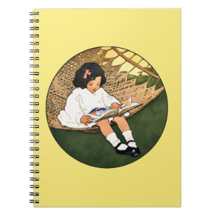 Carnet Fillette vintage lisant dans un hamac