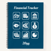 Carnet Financial Tracker bleu et blanc (Devant)