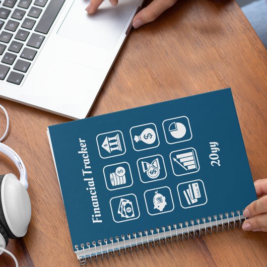 Carnet Financial Tracker bleu et blanc