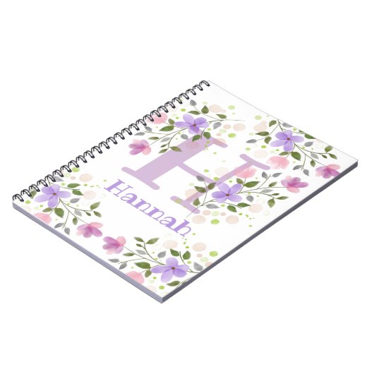 Carnet First Initial Plus Name Hannah with Flowers (Côté gauche)