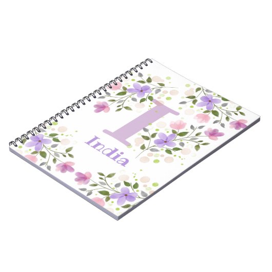 Carnet First Initial Plus Name India with Flowers (Côté gauche)