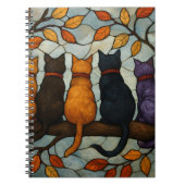Carnet Five Cats on a Tree Branch Stained Glass Style (Devant)