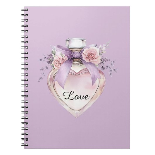 Carnet Flacon de parfum violet ruban fleurs roses (Devant)