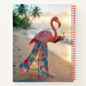 Carnet Flamant rose avec champagne sur une plage (Dos)