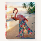 Carnet Flamant rose avec champagne sur une plage (Devant)