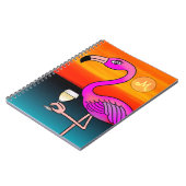 Carnet Flamant rose buvant du vin monogrammé (Côté gauche)