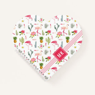 Carnet Flamant rose Cactus Ananas Hibiscus Motif