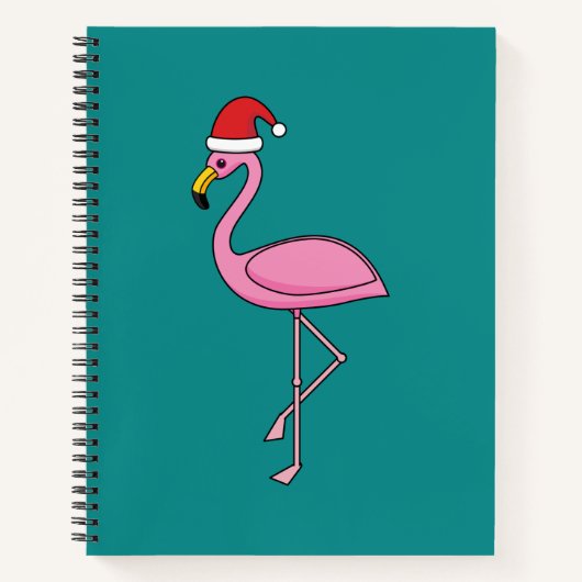 Carnet Flamant rose de Noël avec Santa Hat (Devant)