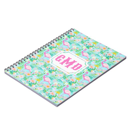 Carnet Flamant rose d'été de Preppy | Monogramme (Côté gauche)